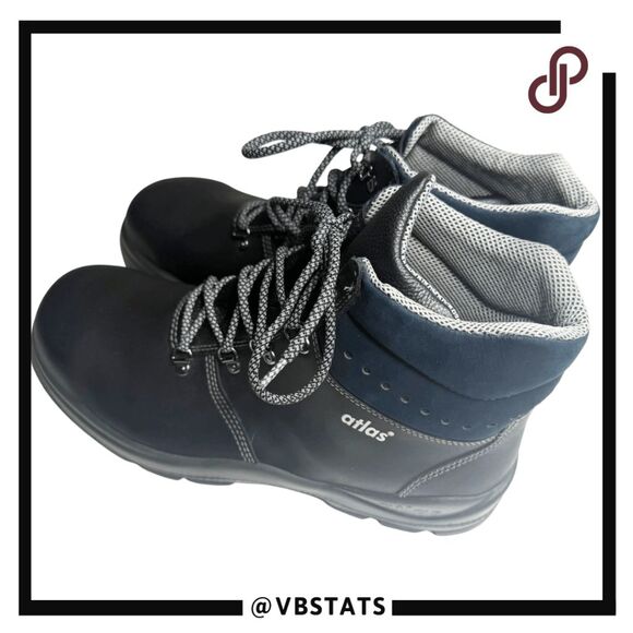 Atlas Men's Leather Steel Toe Cap Mid S3 Safety Work Boots Black Size 13 NWOT - Picture 2 of 10